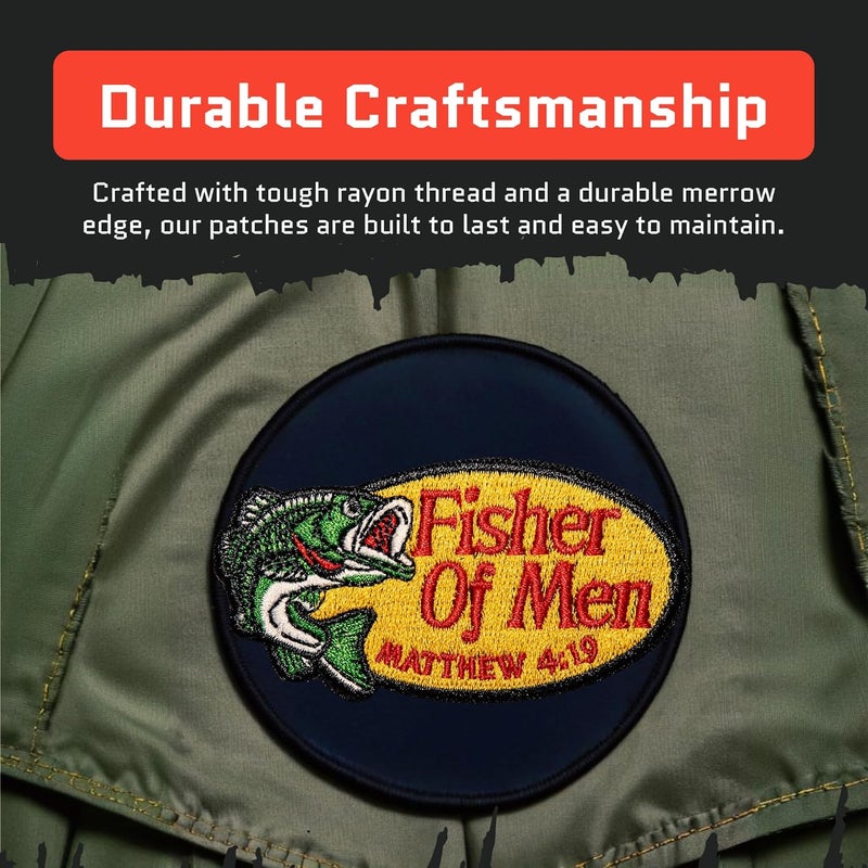 Jestik Fisher of Men Embroidery Patch - Embroidered Patches for Christians, Bible Verse Matthew 4:19 Religious Faith Patch with Hook & Loop Fastener, Cute Patches for Backpacks, Jeans, Jackets, Vests & Hats - Image 4